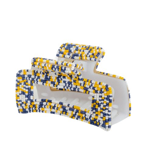 INK+ALLOY Beaded Hair Claw Clips, Game Day Claw Clips in School Colors, Handmade Hair Clips for College Students, Sports Fans, Teachers, Alumni, Team Gifts, 3.5-Inches (Navy & Yellow Confetti)
