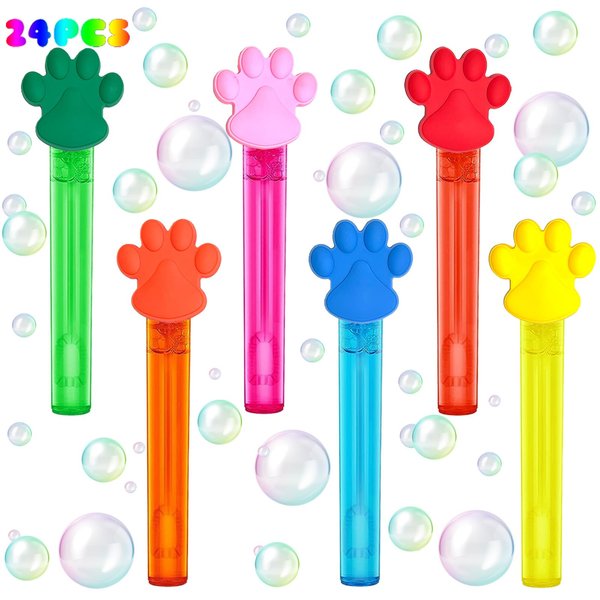 uoyoi Paw Party Favors,24Pcs Paw Print Bubble Wands for Kids,Cute Bubble Wand for Pet Dog Puppy Cat Birthday Party Supplies,Classroom Prizes Pinata Goodie Bag Stuffers Gifts