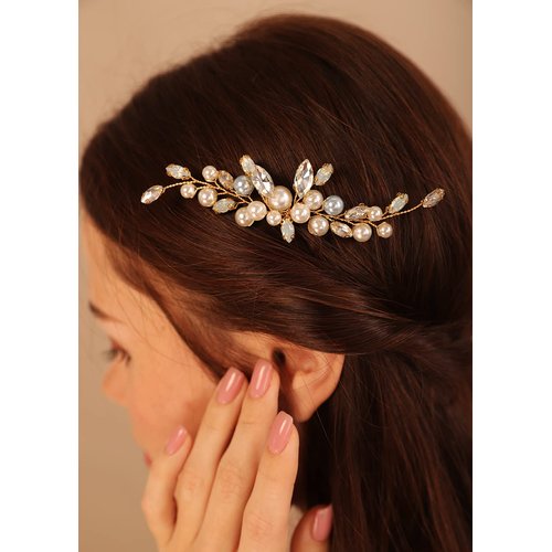 Kercisbeauty Pearl Hair Pins for Brides Bridesmaid Wedding Bridal Simple Hair Piece for Hair Styling Vintage Hair Jewelry for Bridal Shower (Gold)