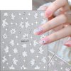 White Flower Nail Art Stickers Decals 5D Embossed Floral Petal with Pearls Rhinestone Nail Design Stickers White Magnolia Flowers Nail Decals Self Adhesive Camellia Flower Stickers for Nail Art 6Pcs