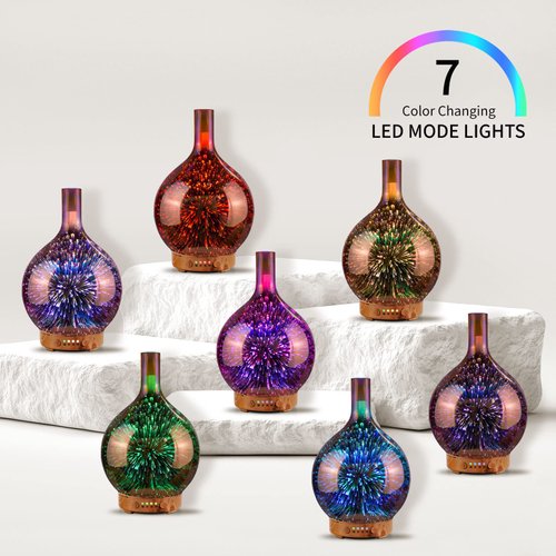 Porseme Rose Gold Essential Oil Diffuser 3D Glass Aromatherapy Ultrasonic Humidifier, Waterless Auto-off, Timer Setting, BPA Free, Air Refresh for Home Hotel Yoga Leisure SPA Gift 100ml