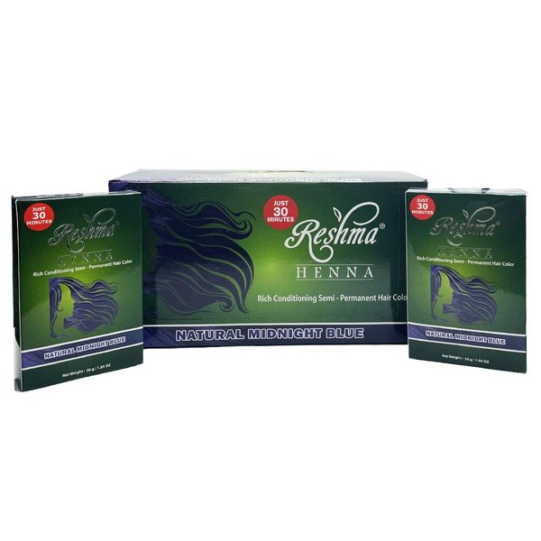 Reshma Beauty 30 Minute Henna Hair Color | Infused with Natural Herbs, For Soft Shiny Hair Henna Hair Color/Dye, 100% Gray Coverage | Semi Permanent Ayurveda Hair Products (Midnight Blue, Pack Of 12)