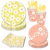 Daisy Party Tableware Decorations, 112pcs Daisy Party Supplies Include Paper Plates Napkins Cups Forks Knives Spoons for Daisy Flowers Summer Boho Girls Women Birthday Babyshower Party