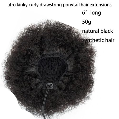 Afro Puff Drawstring Ponytail Extension for Black Women Afro Kinkys Curly Synthetic Ponytail Afro Bun Extension Hairpieces Updo Ponytail Hair Extensions 1B# Natural Black 5 inch Medium Size