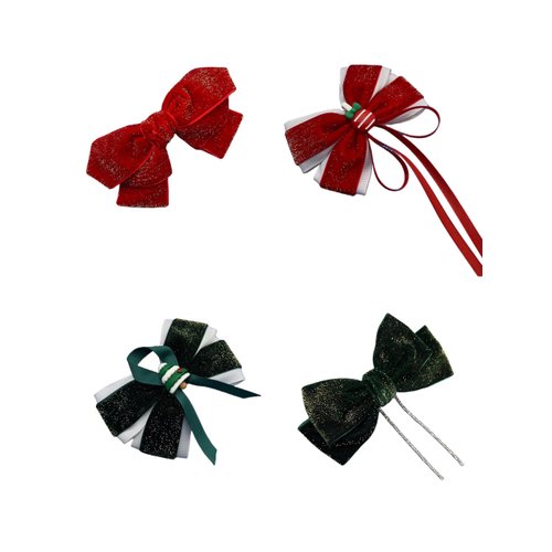 Set of 4 Handmade Velvet Christmas Hair Clips – Elegant Red and Green Festive Bows with Grosgrain Ribbon, Perfect Accessories for Girls, Toddlers, Kids, and Women