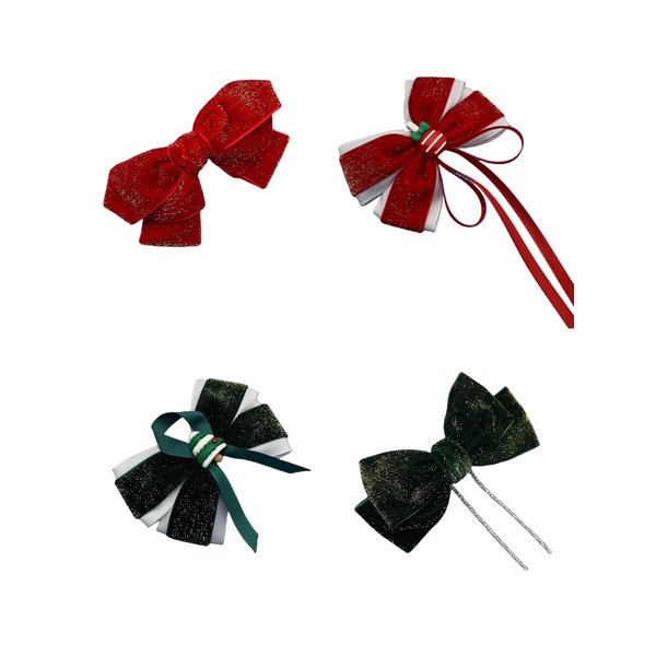 Set of 4 Handmade Velvet Christmas Hair Clips – Elegant Red and Green Festive Bows with Grosgrain Ribbon, Perfect Accessories for Girls, Toddlers, Kids, and Women