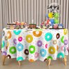 Oudain 6 Pack Donut Birthday Party Decorations 84 Inch Donut Theme Tablecovers Round Plastic Donut Table Cloth Disposable Donut Party Supplies for Birthday Parties, Baby Showers, Donut Parties