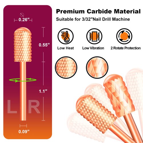 LIERKISS Nail Drill Bits Carbide for Electric Nail Drill E-file 3/32'' Safety, Smooth Round Top Head for Acrylic Gel Nails Manicure Pedicure Cuticle Gel Polishing Remover Tool (Medium-M)
