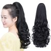 HSPCYGG Black Clip Ponytail Synthetic Fake Pony Tails 22" 5.3 OZ Wavy Black Hair Extensions Hairpieces Wig Yaki Fluffy¬ Tangled