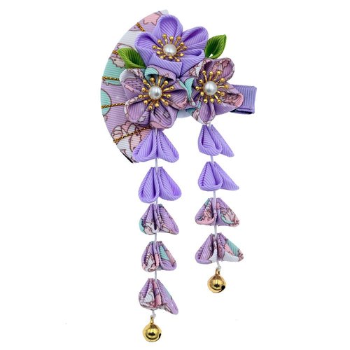 Japanese Style Women Flower Hair Clip Tassel Hair Ornament, Kimono Decor Fabric Hanfu Hairpin Accessories For Christmas Party Costume Gift (Purple)