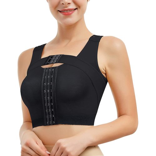 RDSIANE Post-Surgery Front Closure Bra for Women Posture Corrector Compression Shapewear Tops with Breast Support Band Black