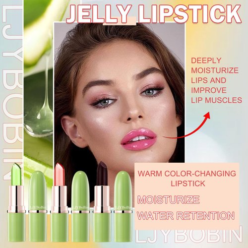 3PCS Aloe Vera Color Changing Lipstick Set,Magic Jelly Lipstick Long Lasting Highly Pigmented Color Change Lip Gloss,Waterproof Lips Moisturizer Non-Sticky Cup Tinted Lip Balm Stain Makeup Set