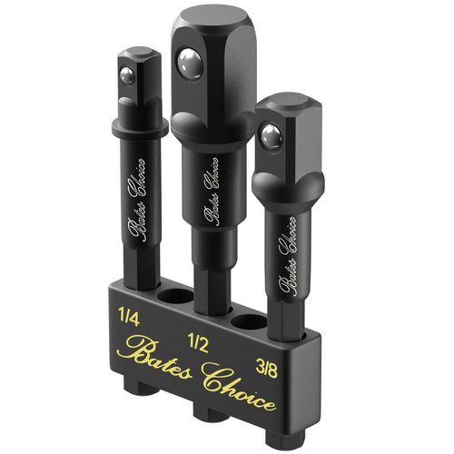 Bates- Impact Socket Adapter Set, 3 PCS, 1/4", 3/8" and 1/2", with Holder, Socket Adapter Set, Impact Socket Adapter, Socket Adapter Set, Socket Adapter for Drill, Impact Driver Socket Adapter