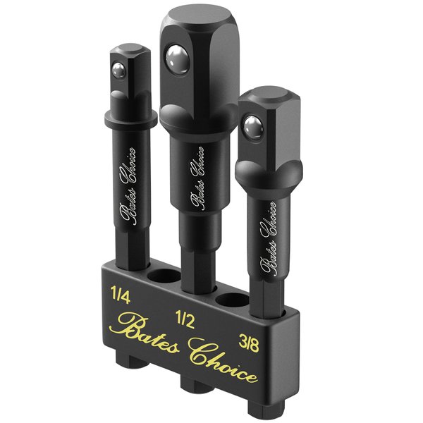 Bates- Impact Socket Adapter Set, 3 PCS, 1/4", 3/8" and 1/2", with Holder, Socket Adapter Set, Impact Socket Adapter, Socket Adapter Set, Socket Adapter for Drill, Impact Driver Socket Adapter