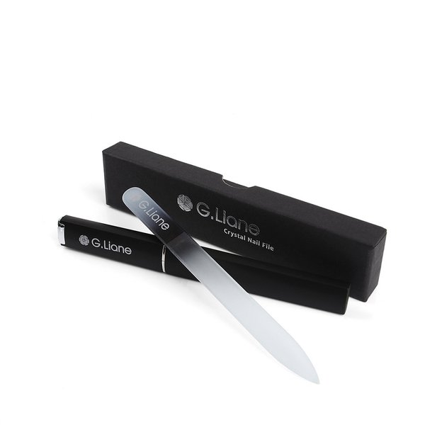 G.Liane Crystal Glass Nail File Professional Double Sided Etched Crystal Nail File Set for Nail Art & Nail Care Alternative to Metal Nail Files Emery Boards & Buffer (Rainbow Black)