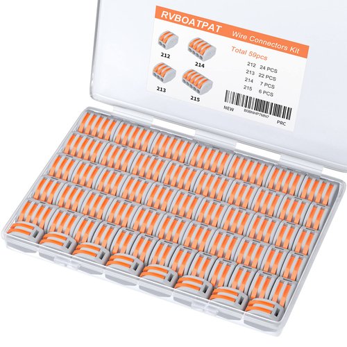 RVBOATPAT 59pcs Lever Wire Connectors Kit Push-In Electrical Connectors Quick Connect Lever Nuts 2/3/4/5 Conductor Combination for 28-12AWG