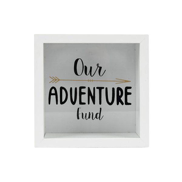 Prinz White Adventure Fund Money Savings Piggy Bank for Adults, Kids Savings Box Change Jar, 6' x 6' Wooden Shadow Box