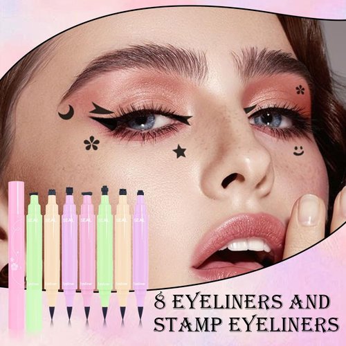WanTuoluo 8 Pcs Double-Side Black Liquid Eyeliner Stamp Pens Set,Triangle Wing Eye Tail Cat Eye Stamp Makeup, Long Lasting Liquid Eye Liner,Waterproof & Smudgeproof Makeup (Black-1, 8Pack)