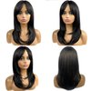 MIMISERVICE Long Black Wigs for Women,Black Wigs with Bangs Layered Shoulder Length Synthetic Wig for Daily Party (20 inch)