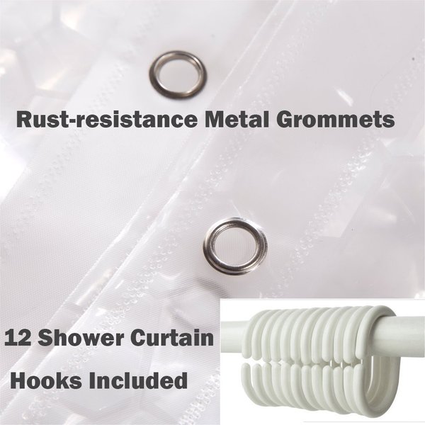 Adwaita 10 Guage Design Clear Shower Curtain Liner, Plastic 3D Water Cube Clear Shower Curtain Liner,No Odors, Eco Friendly