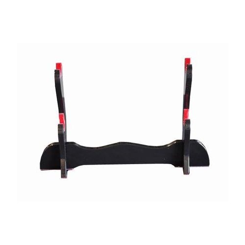 Handmade Sword - Black Piano Lacquered Wood, 2 Tier Table Stand for Katana and Wakizashi Sword, Red Felt on The Arch, Sword Table Display Holder