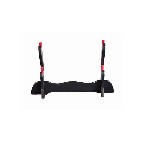 Handmade Sword - Black Piano Lacquered Wood, 2 Tier Table Stand for Katana and Wakizashi Sword, Red Felt on The Arch, Sword Table Display Holder
