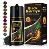 Black Hair Dye 3 in 1, Black Hair Dye Shampoo for Men & Women Hair Colors in Minutes, Shampoo Para Canas, Long-Lasting Black Hair Shampoo for 100% Gray Hair Coverage Black Hair Dye 16.9 Fl Oz (Black)