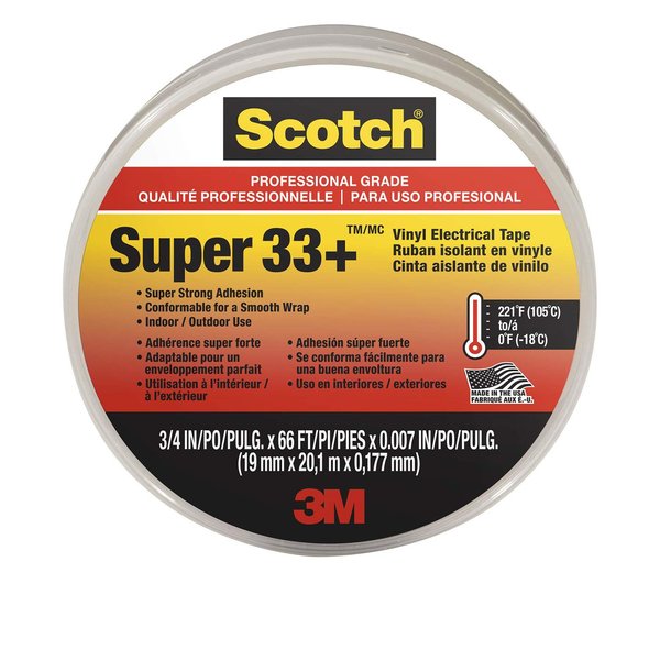 Scotch 6132-BA-10, 75-Inch x 66-Foot x 0.007-Inch, Pack of 10 Super 33+ Vinyl Electrical Tape, 10, Black, 10 Pack