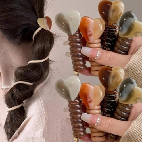 mdgfge 8Pcs Heart Design Ponytail Elastic Spiral Holder Hair Bands Rubber Ties Bundle Scrunchies Telephone Wire Accessories Fashion Style for Women Daily Use