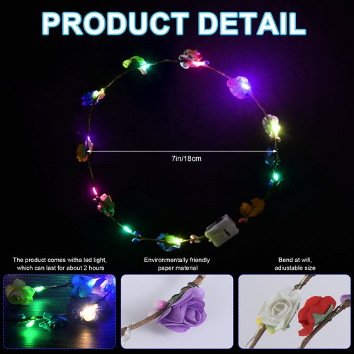QSJQAMG 30 Pcs LED Flower Crown Headband,led Headbands,Light Up Flower Headbands for Women,Garlands Glowing Floral Wreath Crowns for Weddings,Halloween,Birthdays,Role-Playing,Beach Parties，Christmas