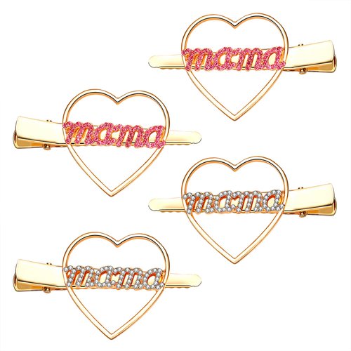 PHALIN 2 Pairs Mother’s Day Hair Clips for Women Enamel Heart Mama Hairpins Rhinestone Mama Hair Barrettes Sweet Mother’s Day Hair Accessory (Style1)
