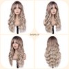 Foufait Ombre Blonde Wig With Bangs Long Wavy Curtain Bangs Wig Synthetic Wigs for Women Curly Wave Wig with Dark Root Daily Party Use (Dirty Blonde)