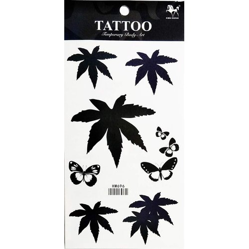 PP TATTOO 1 Sheet Butterfly Pot leaf ganja marijuana weed retro boho hippie Stickers Tattoos Waterproof Tattoo Sexy Fake Body Arm Art Sticker Fake Tattoo Stickers Removable