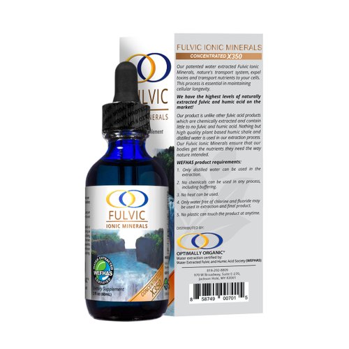 Optimally Organic Water Extracted Fulvic Ionic Minerals X350 - Patented BioActive Fulvic Acid, Humic Acid, Trace Minerals, Electrolytes & Essential Amino Acids - 8+ Month Supply!