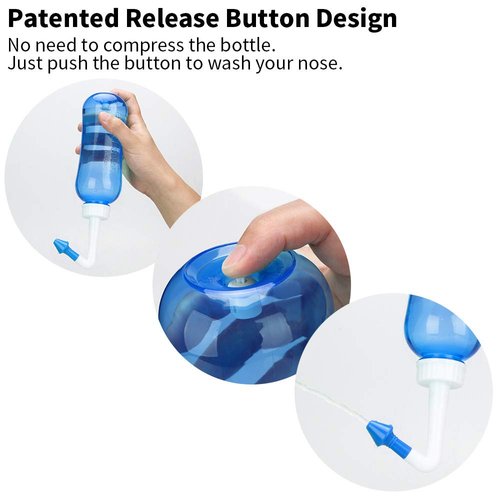 500ml Sinus Rinse and Nasal Irrigation, Nose Care Perfect for Cleaning Your Sinuses Nose Allergies, Colds, and General Hygiene for Adult & Kid BPA Free Nasal Wash Bottle Soothing Wash(Blue)
