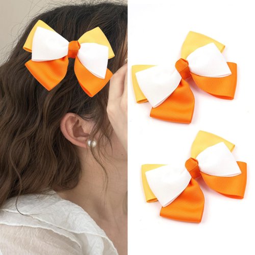 Thanksgiving Hair Bow Clips 3.5" for Girls, Fall Holiday Cheer Bow Barrette Alligator Hair Pins for Kids Halloween Cosplay Costume Party Dress Decor Accessories Gift (white,yellow,orange)