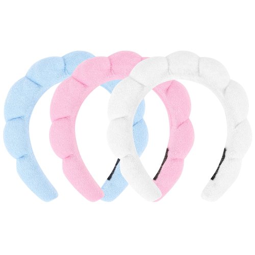 ACO-UINT 3 Pack Spa Headbands for Washing Face, Skincare Headbands Makeup Headband Sponge Face Wash Headbands, Terry Cloth Headbands Puffy Hair Band for Washing Face