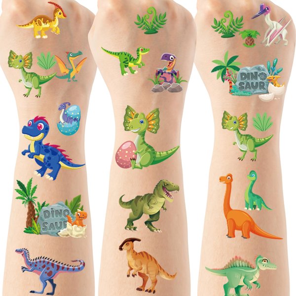 Dinosaur Temporary Tattoos for Kids - 6 Sheets Cute Dino Party Supplies Party Favors, T-rex Fake Tattoo Stickers Decorations, Treat Bag Stuffers for Kids, Classroom School Prize