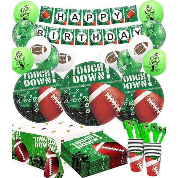Football Party Decorations Football Birthday Party Plates Napkins Cups Tablecloth Balloons Banner for Football Game Day Tailgate Party Supplies