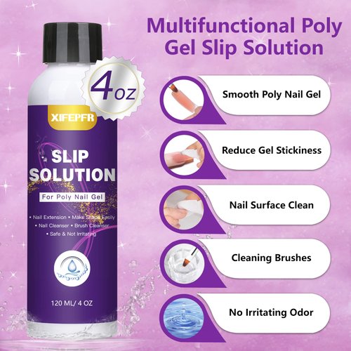 XIFEPFR Poly Gel Slip Solution Kit, 4oz Extension Gel Slip Solution Anti-stick Polygel Solution Liquid with 120pcs Dual Forms Nail Brush Clips Cup for Easy DIY Poly Gel Nail Art, Gifts for Women