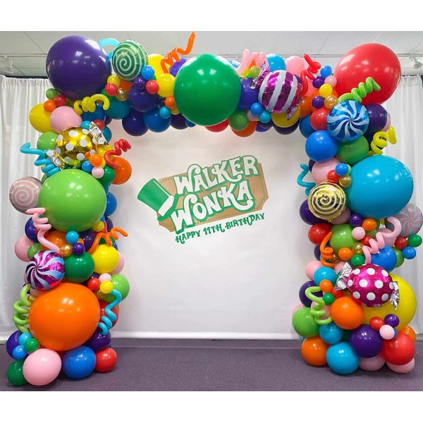 Sweet Candy Rainbow Balloon Garland Arch Kit with 155pcs Yellow Blue Orange Red Purple Lollipop Balloons for Christmas Candyland Birthday Party Decorations