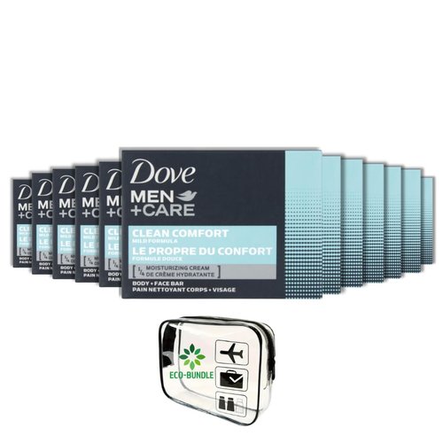 Eco-Bundle Men+Care Clean Comfort Bar Soap (100g/3.51oz) TSA Travel Bag (8-Pack)