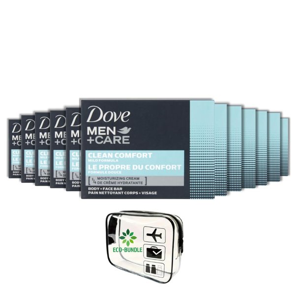 Eco-Bundle Men+Care Clean Comfort Bar Soap (100g/3.51oz) TSA Travel Bag (8-Pack)