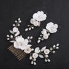 Teyglen Flower Bride Wedding Hair Comb Bridal Crystal Pearl Hair Piece Gold Leaf Flower Headpiece for Bride Hair Jewelry for Women (Gold)