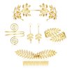 LOYALLOOK 5Sets Grecian Goddess Costume Accessories Set Greek Leaf Headband Coil Bracelet Artificial Pearl Earrings Golden Leaves Bridal Hair Comb for Women Wedding Party