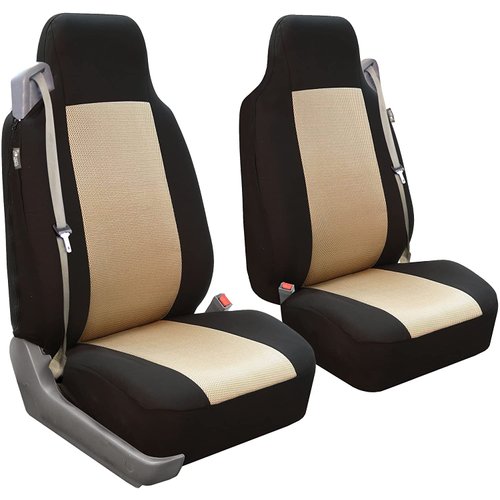 FH Group Front Set Cloth Car Seat Covers for Bucket Seats 1 Piece Seat Cover, Universal Fit, Washable Seat Covers for SUV, Sedan, Van, Beige