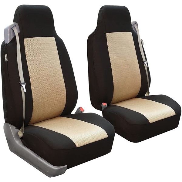 FH Group Front Set Cloth Car Seat Covers for Bucket Seats 1 Piece Seat Cover, Universal Fit, Washable Seat Covers for SUV, Sedan, Van, Beige