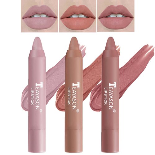 BKPPLZP 3 Pcs Matte Nude Lipstick Set,Lip Crayon Lipstick for Women Velvet Smooth Lip Gloss Stain Non-Stick Cup Lip Stick,Moisturing Long Lasting Waterproof Lipstick Lip Makeup(Set A)