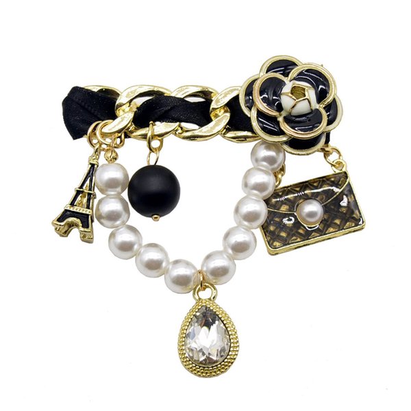 Vintage Fashion Eiffel Tower Pearl Brooch pins Brooches for Women Wedding/Banquet Jewelry