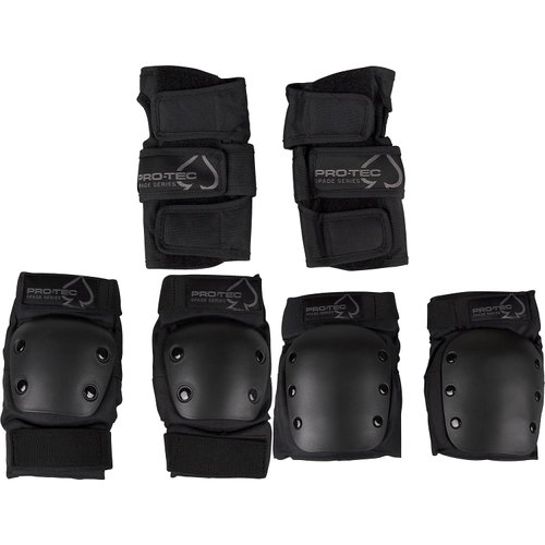ProTec Spade Seriers Pad Set, Includes Knee Pads, Elbow Pads, Wrist Guards, Age 14+, Black